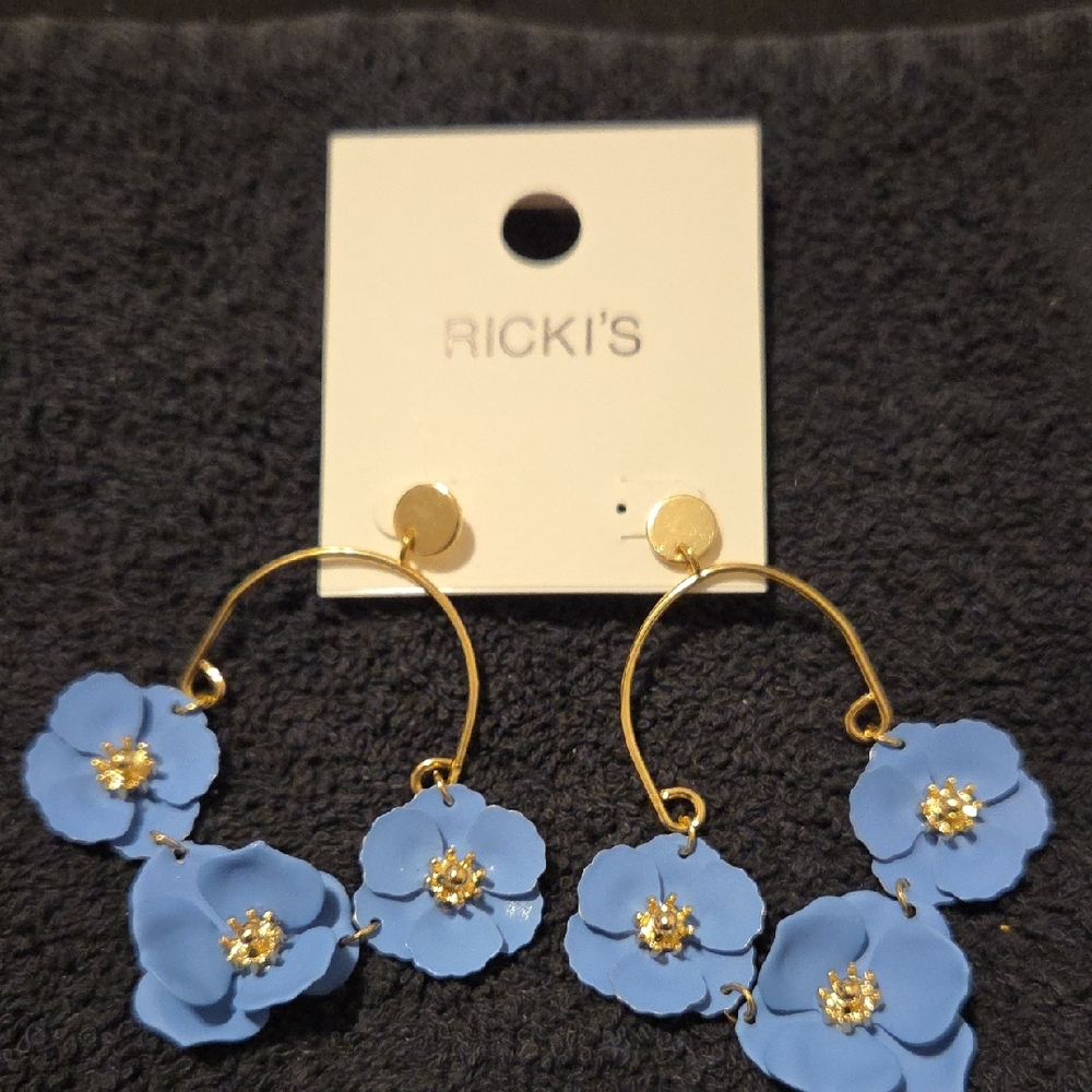 Ricki's Gold-Tone Hoops with Light Blue Floral Charms